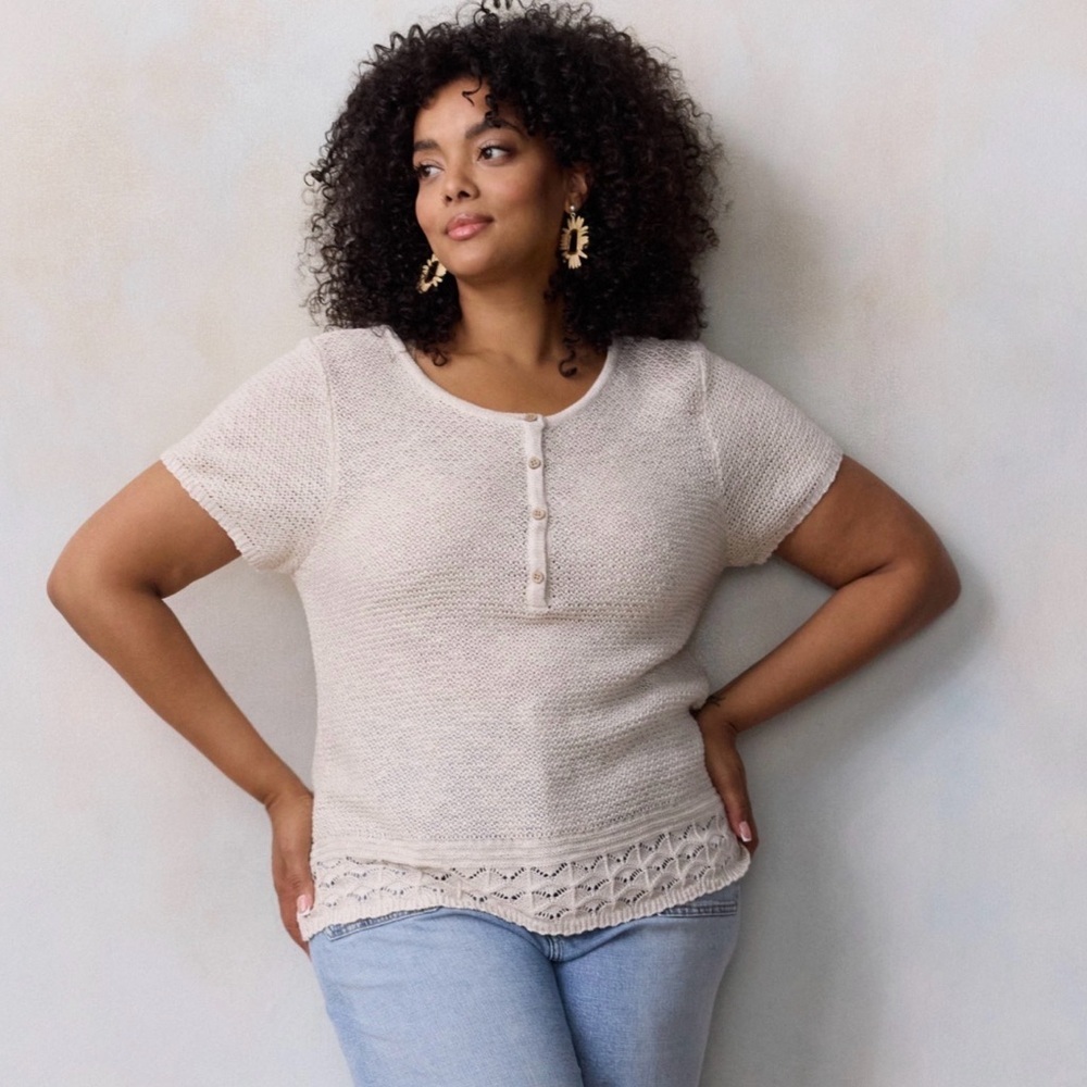 Plus Size LC Lauren Conrad Short Sleeve Henley Sweater Tee XXL NWT